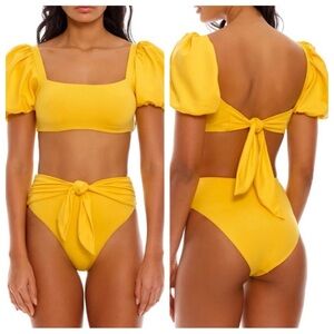 New! SET Agua Bendita Eileen Isabella Puff Sleeve Cheeky Bikini 31083